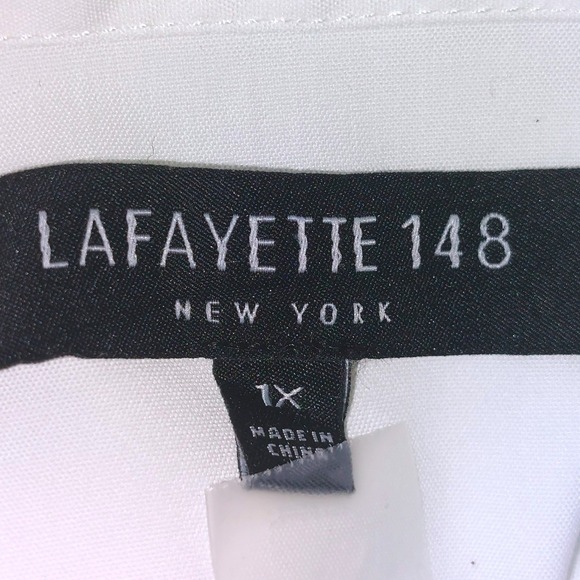 LAFAYETTE 148 NEW YORK White Mandarin Collar Poplin Tunic Blouse Size 1X EUC - Picture 4 of 11